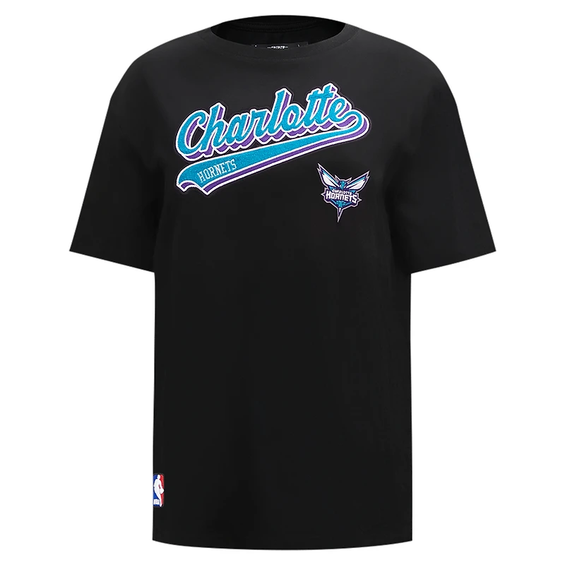 Women's Pro Standard Black Charlotte Hornets Script Boyfriend T-Shirt