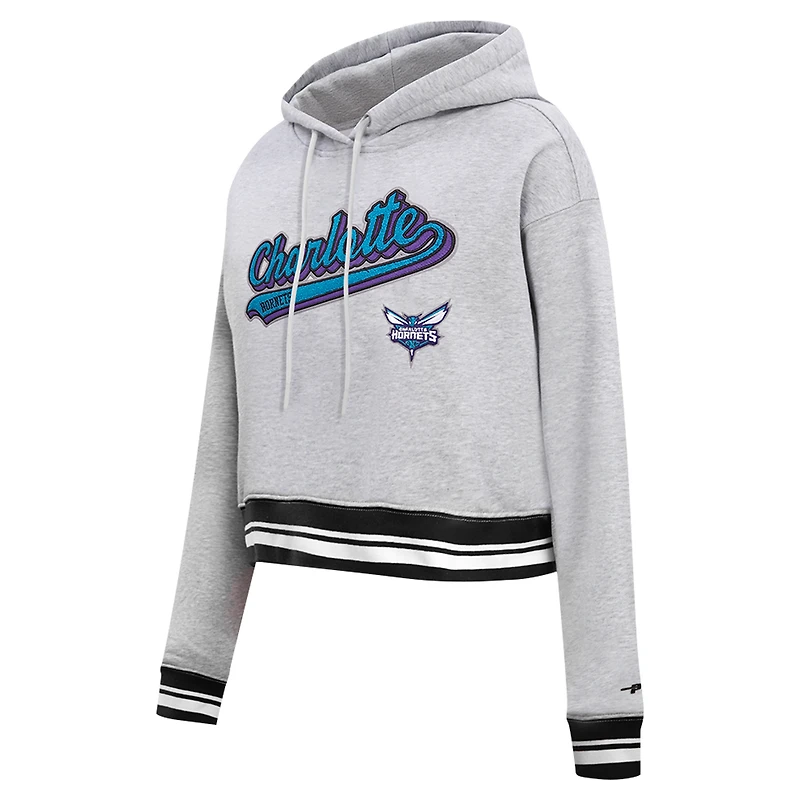 Sweat à capuche court Pro Standard pour femmes, gris chiné, Charlotte Hornets, Script Tail