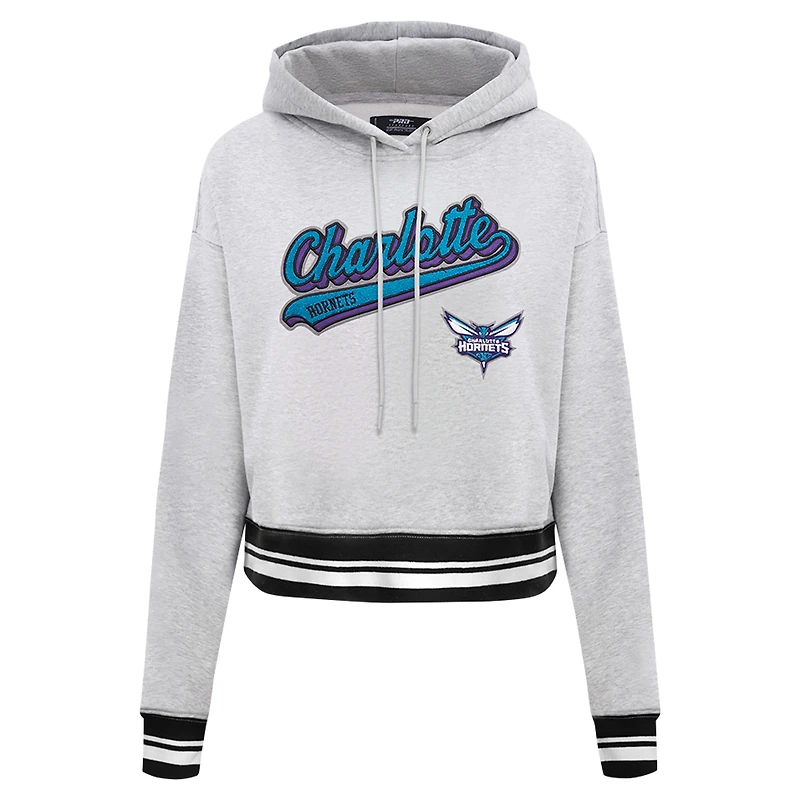 Sweat à capuche court Pro Standard pour femmes, gris chiné, Charlotte Hornets, Script Tail