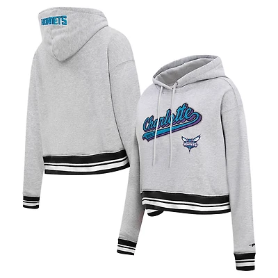 Sweat à capuche court Pro Standard pour femmes, gris chiné, Charlotte Hornets, Script Tail