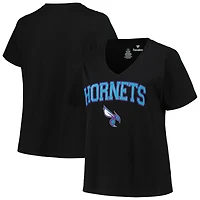 Women's Profile Black Charlotte Hornets Plus Arch Over Logo V-Neck T-Shirt