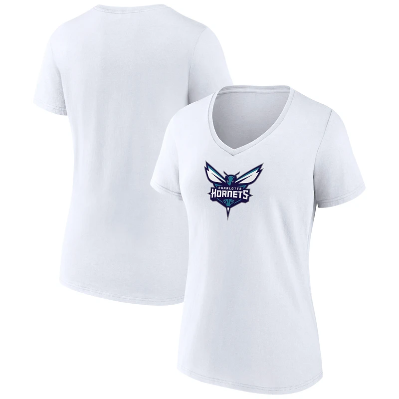 Women's White Charlotte Hornets Primary Logo V-Neck T-Shirt
