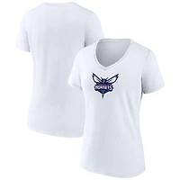 Women's  White Charlotte Hornets Primary Logo V-Neck T-Shirt