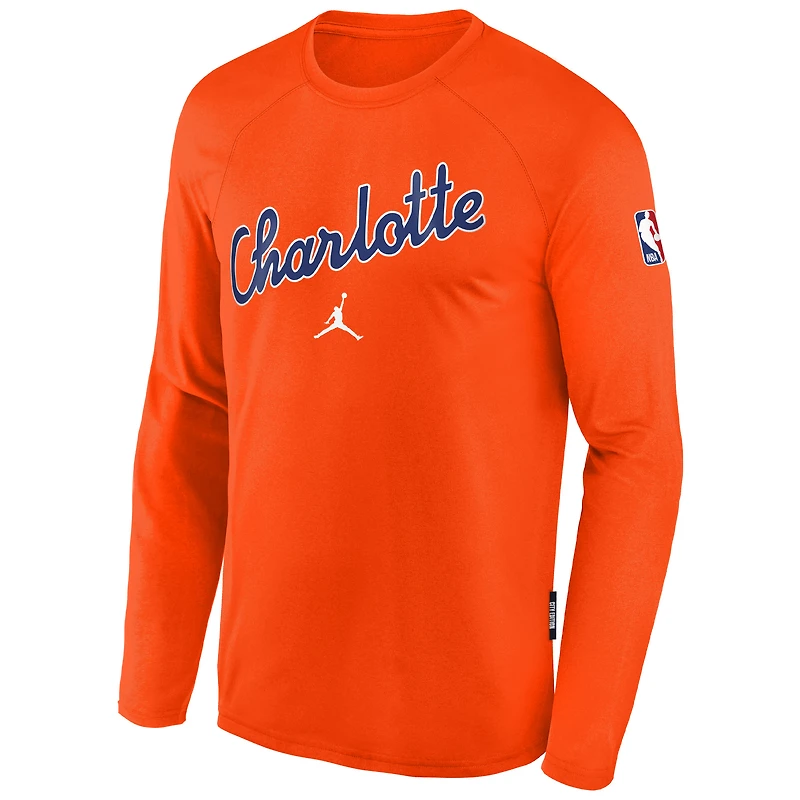 Youth Jordan Brand Orange Charlotte Hornets 2025/26 City Edition Dri-Fit Long Sleeve Game Top