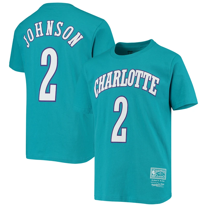 Youth Larry Johnson Teal Charlotte Hornets Hardwood Classics Name & Number T-Shirt