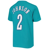 T-shirt avec nom et numéro pour enfant Larry Johnson bleu sarcelle Charlotte Hornets Hardwood Classics