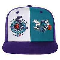 Casquette snapback double anniversaire Charlotte Hornets violette Mitchell & Ness pour jeunes