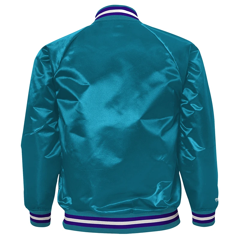 Youth Mitchell & Ness Teal Charlotte Hornets Hardwood Classics Satin Raglan Full-Snap Jacket