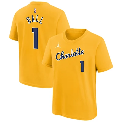 T-shirt Nike LaMelo Ball jaune Charlotte Hornets édition City 2025/26 pour jeunes, nom et numéro