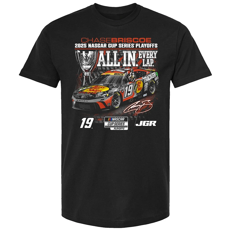 T-shirt noir à damier pour homme Chase Briscoe, Series éliminatoires NASCAR Cup 2025, Bass Pro Shops