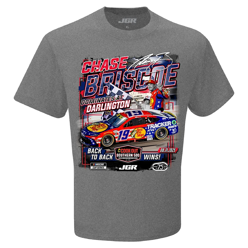 T-shirt à damier pour homme, motif sport, couleur anthracite chiné, Chase Briscoe, vainqueur de la course Cook Out Southern 500 2025