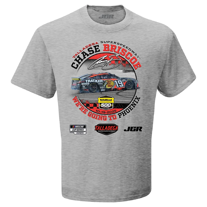 T-shirt à damier pour homme, gris chiné, Chase Briscoe, vainqueur de la course YellaWood 500 2025