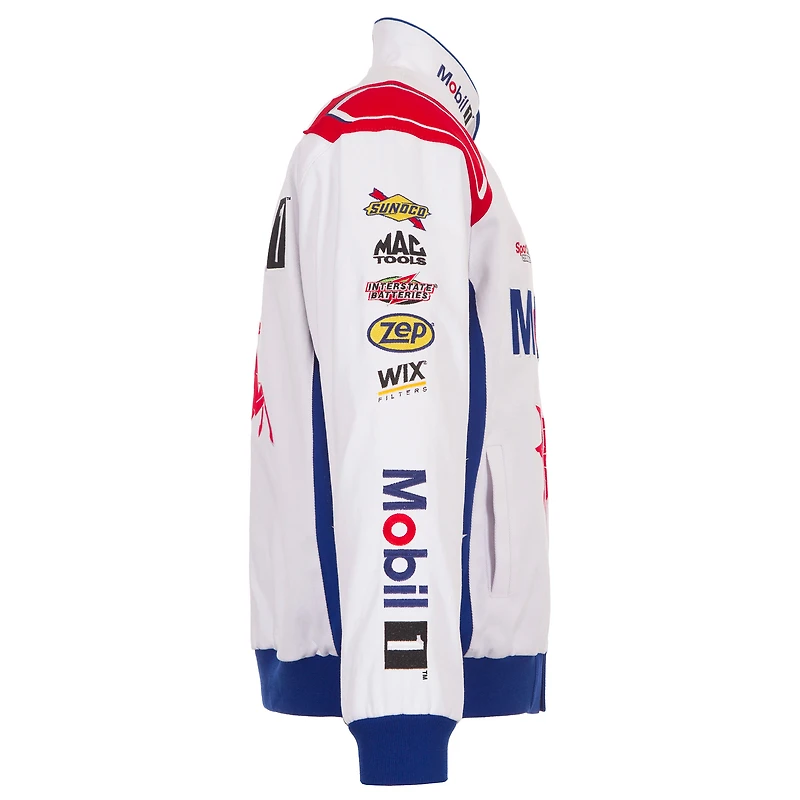 Veste de course en sergé blanc Chase Briscoe 2026 Mobil à boutons-pression pour homme JH Design