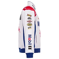 Veste de course en sergé blanc Chase Briscoe 2026 Mobil à boutons-pression pour homme JH Design