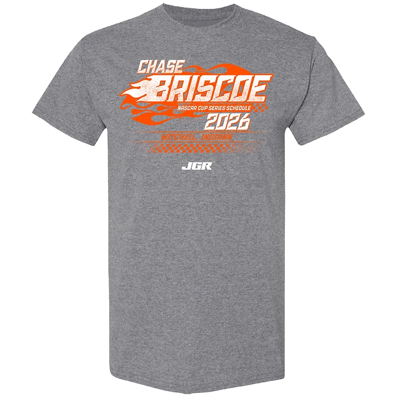 Men's Joe Gibbs Racing Team Collection Heather Charcoal Chase Briscoe 2026 NASCAR Schedule T-Shirt