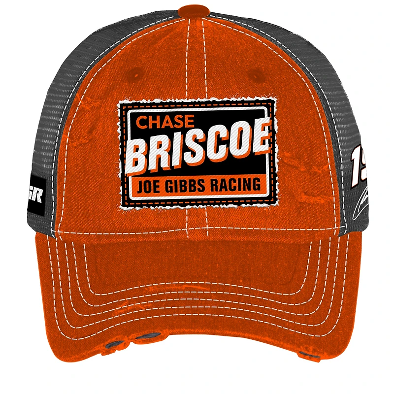 Unisex Checkered Flag Sports Orange Chase Briscoe  Vintage Patch Trucker Adjustable Hat