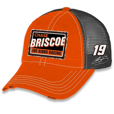 Unisex Checkered Flag Sports Orange Chase Briscoe  Vintage Patch Trucker Adjustable Hat