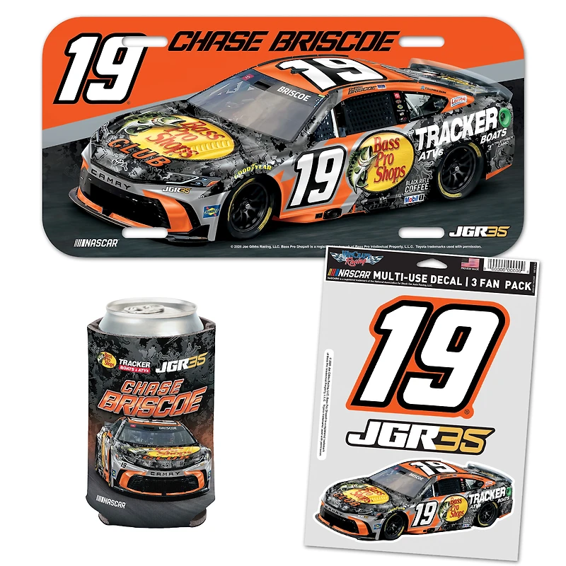 WinCraft Chase Briscoe Bass Pro Shops Fan Pack with License Plate, Decal Set & Can Cooler