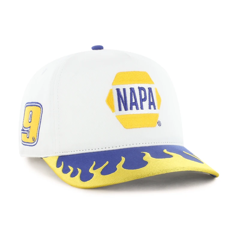 Casquette ajustable Chase Elliott Flame Hitch blanche et jaune « 47 » pour homme