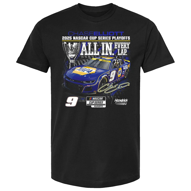 Men's Checkered Flag Sports  Black Chase Elliott 2025 NASCAR Cup Series Playoffs NAPA All T-Shirt