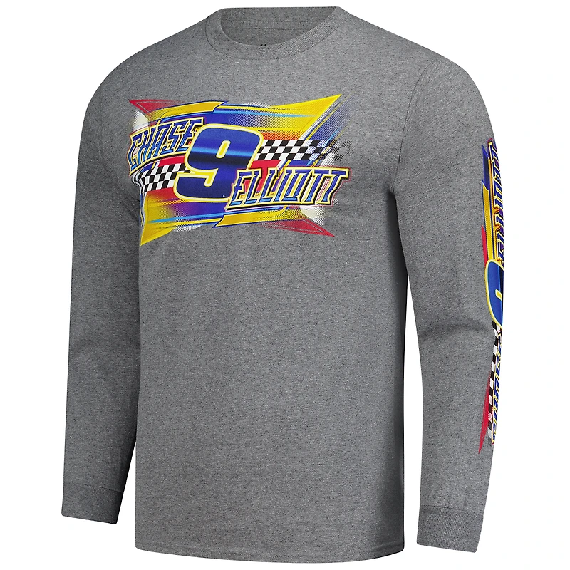 T-shirt à manches longues Chase Elliott Classic Ink Heather Charcoal pour homme