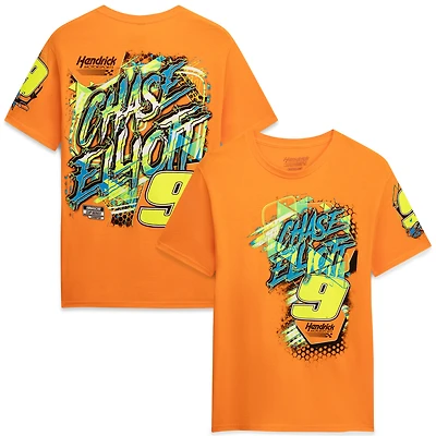 T-shirt homme classique orange encre Chase Elliott n°9 Neon Xxplosion