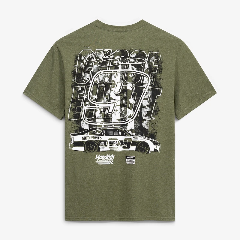 Men's Hendrick Motorsports Team Collection Hunter Green Chase Elliott #9 NAPA Military Tri-Blend T-Shirt
