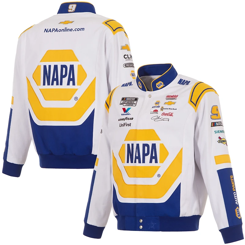 Veste d'uniforme en sergé à boutons-pression Chase Elliott NAPA blanc/royal pour homme de JH Design