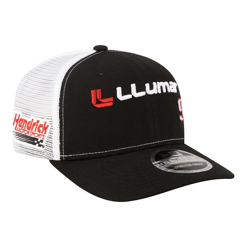 Casquette trucker ajustable New Era Chase Elliott 2026 Llumar 9SEVENTY noire et blanche pour homme