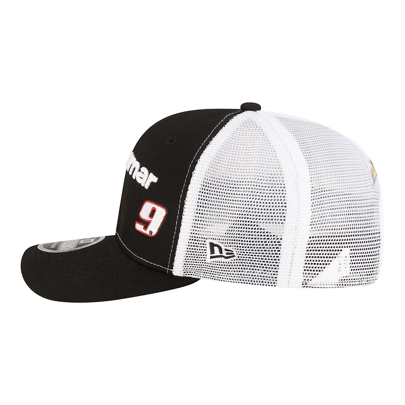 Casquette trucker ajustable New Era Chase Elliott 2026 Llumar 9SEVENTY noire et blanche pour homme