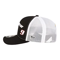 Casquette trucker ajustable New Era Chase Elliott 2026 Llumar 9SEVENTY noire et blanche pour homme