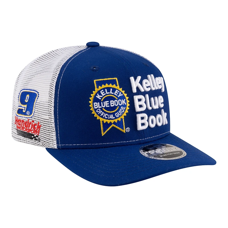 Casquette trucker New Era Chase Elliott Kelly Blue Book 9SEVENTY bleue et blanche pour homme
