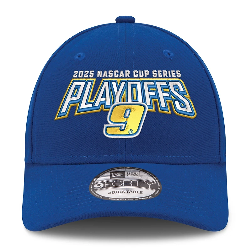 Casquette ajustable 9FORTY Chase Elliott bleue New Era pour homme, séries éliminatoires NASCAR Cup Series 2025