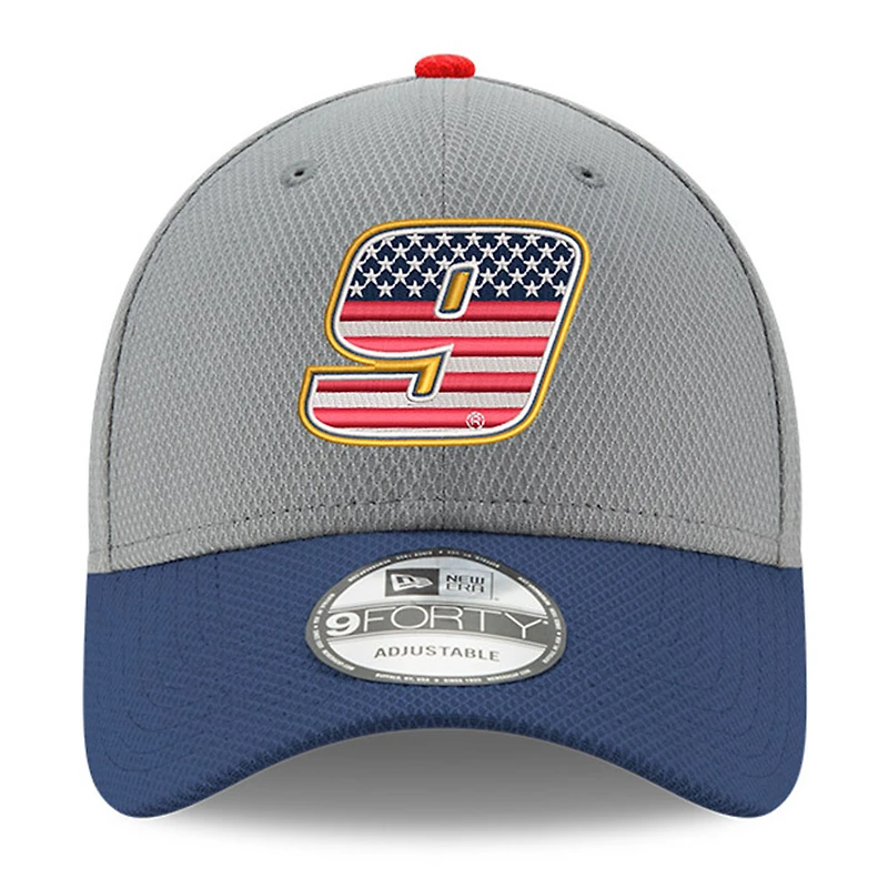 Casquette ajustable Chase Elliott Salute 9FORTY New Era gris/bleu marine pour hommes