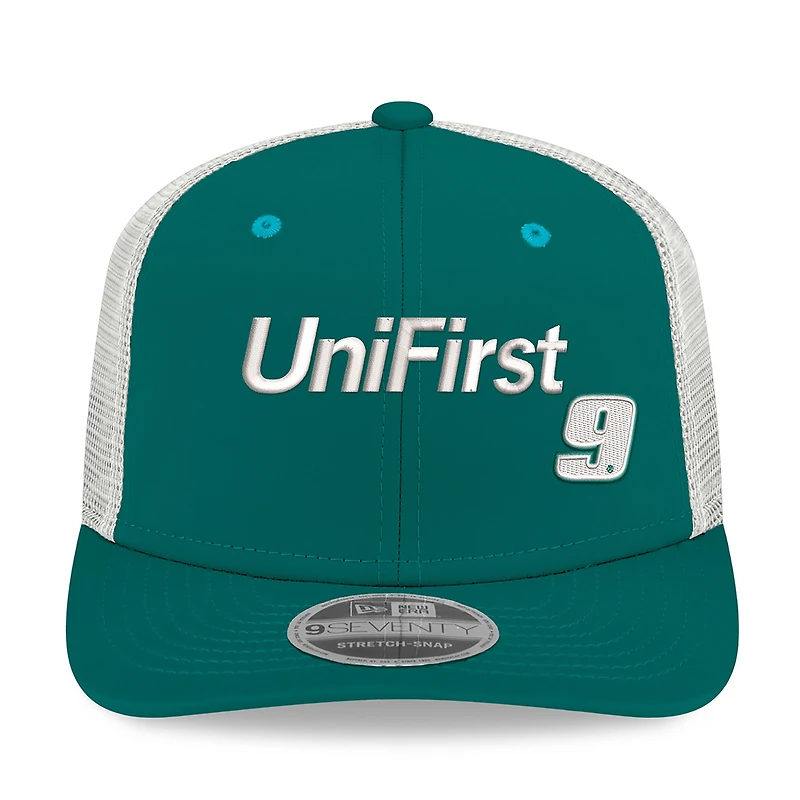 Casquette trucker ajustable New Era verte et blanche Chase Elliott 2026 UniFirst 9SEVENTY pour homme
