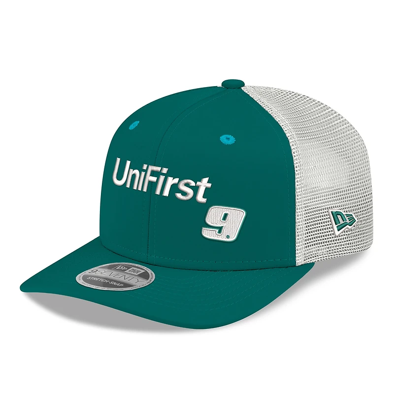 Casquette trucker ajustable New Era verte et blanche Chase Elliott 2026 UniFirst 9SEVENTY pour homme