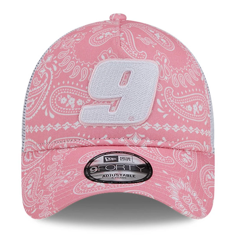 Men's New Era  Pink Chase Elliott 9FORTY A-Frame Trucker Paisley Adjustable Hat