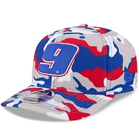 Casquette New Era Chase Elliott 9SEVENTY blanche pour homme, motif camouflage patriotique, fermeture à pression extensible