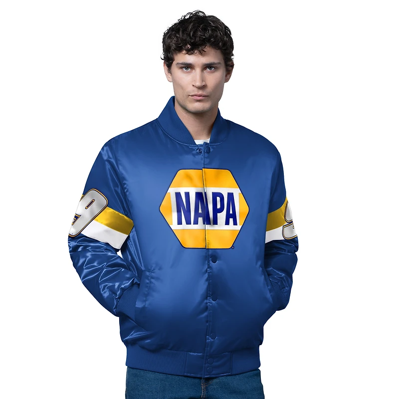 Veste universitaire en satin triple option Starter Royal Chase Elliott pour homme, entièrement à boutons-pression