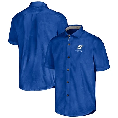Chemise de camp boutonnée Tommy Bahama Chase Elliott Sport Coconut Point Palm Vista IslandZone bleue pour hommes