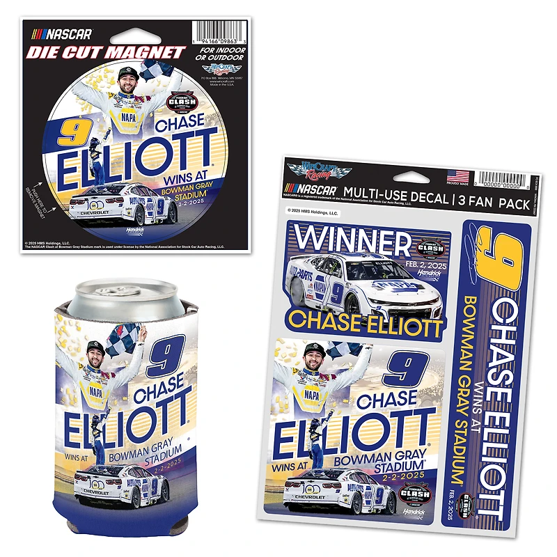 WinCraft Chase Elliott 2025 Cook Out Clash at Bowman Gray Race Winner Three-Piece Fan Pack