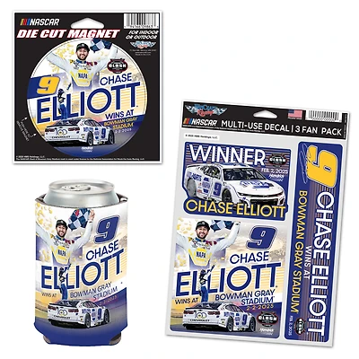 WinCraft Chase Elliott 2025 Cook Out Clash at Bowman Gray Race Winner Three-Piece Fan Pack