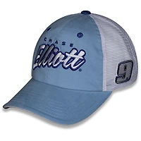 Casquette de camionneur ajustable Chase Elliott Pit Box bleu clair à damier pour femme