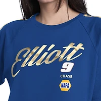 T-shirt raglan court classique G-III 4Her par Carl Banks Royal Chase Elliott pour femme, avec bordure dorée