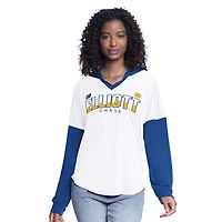 Women's G-III 4Her by Carl Banks  White/Royal Chase Elliott Bench Player Oversized Long Sleeve Hoodie V-Neck T-Shirt