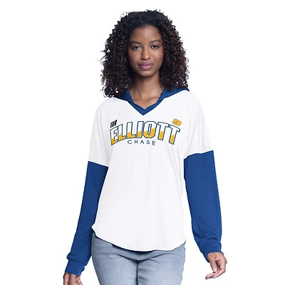 T-shirt à capuche surdimensionné manches longues et col en V pour femme G-III 4Her de Carl Banks blanc/royal Chase Elliott Bench Player
