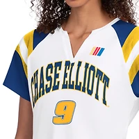 Women's G-III 4Her by Carl Banks  White Chase Elliott Game On Raglan Notch Neck T-Shirt