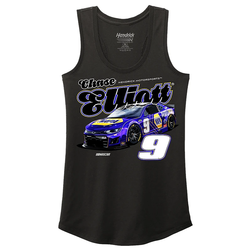 Débardeur tri-blend dos nageur noir avec nom et numéro Chase Elliott de la collection Hendrick Motorsports Team pour femme