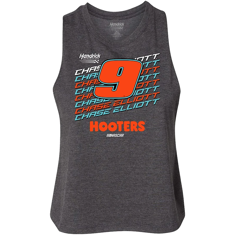 Women's Hendrick Motorsports Team Collection  Heather Charcoal Chase Elliott Hooters Racer Back Tank Top