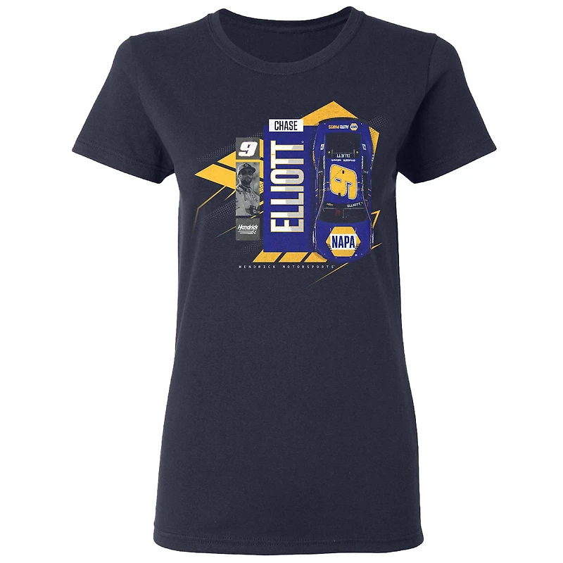 T-shirt pour femme de la collection Hendrick Motorsports Team bleu marine Chase Elliott NAPA Car